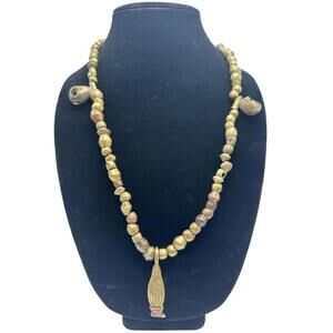 Vintage African Brass Lost-Wax Trade Necklace Corn Pendant